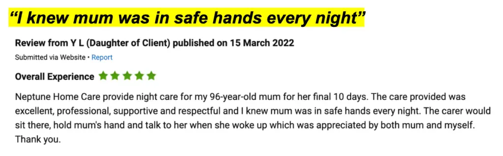 client review for home care in milton keynes provided by neptune care